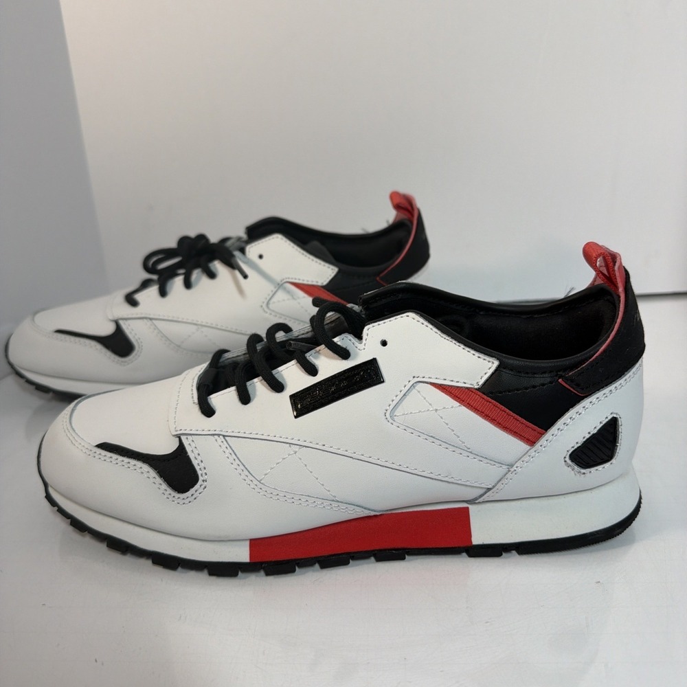 REEBOK Leather ReeDux Running Men's Sneakers - White/Black/Radiant Red-Size 7